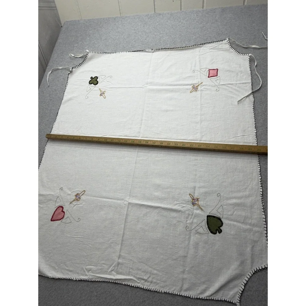Vintage Card Table Cloth‎ Linen Look Felt Applique Suits Embroidered Ties 30x33